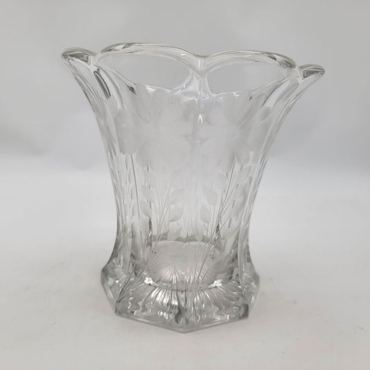 Vintage 1930's Glass Vase With Floral Etched Design