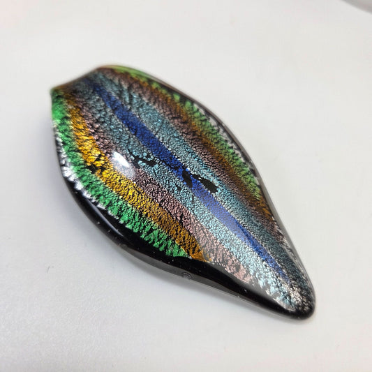 Handmade Dichroic Fused Art Glass Leaf Pendant Multicolor
