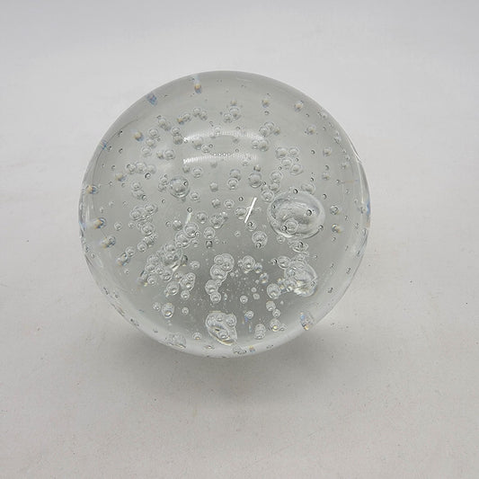 Clear Controlled Bubbles Art Glass Paperweight Round
