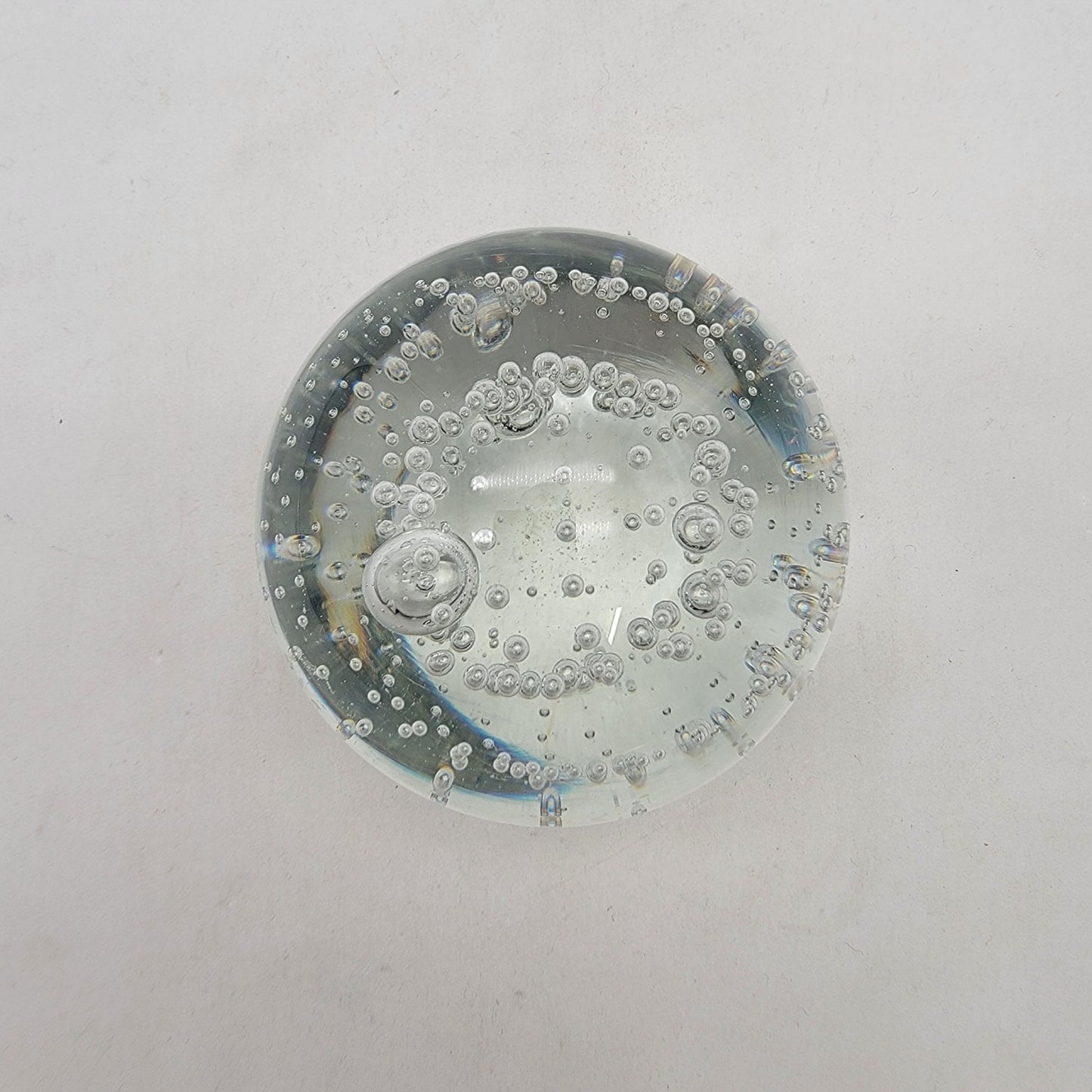 Clear Controlled Bubbles Art Glass Paperweight Round