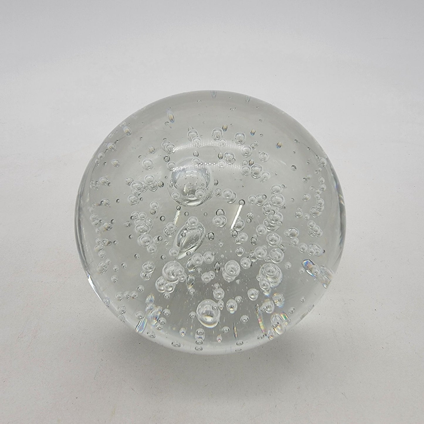 Clear Controlled Bubbles Art Glass Paperweight Round