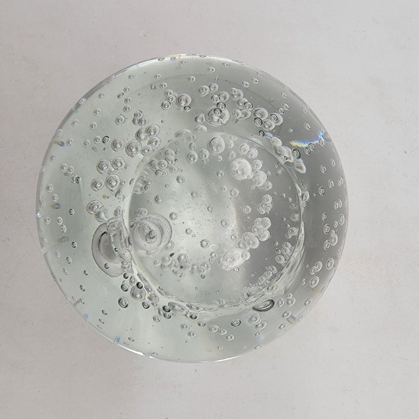 Clear Controlled Bubbles Art Glass Paperweight Round