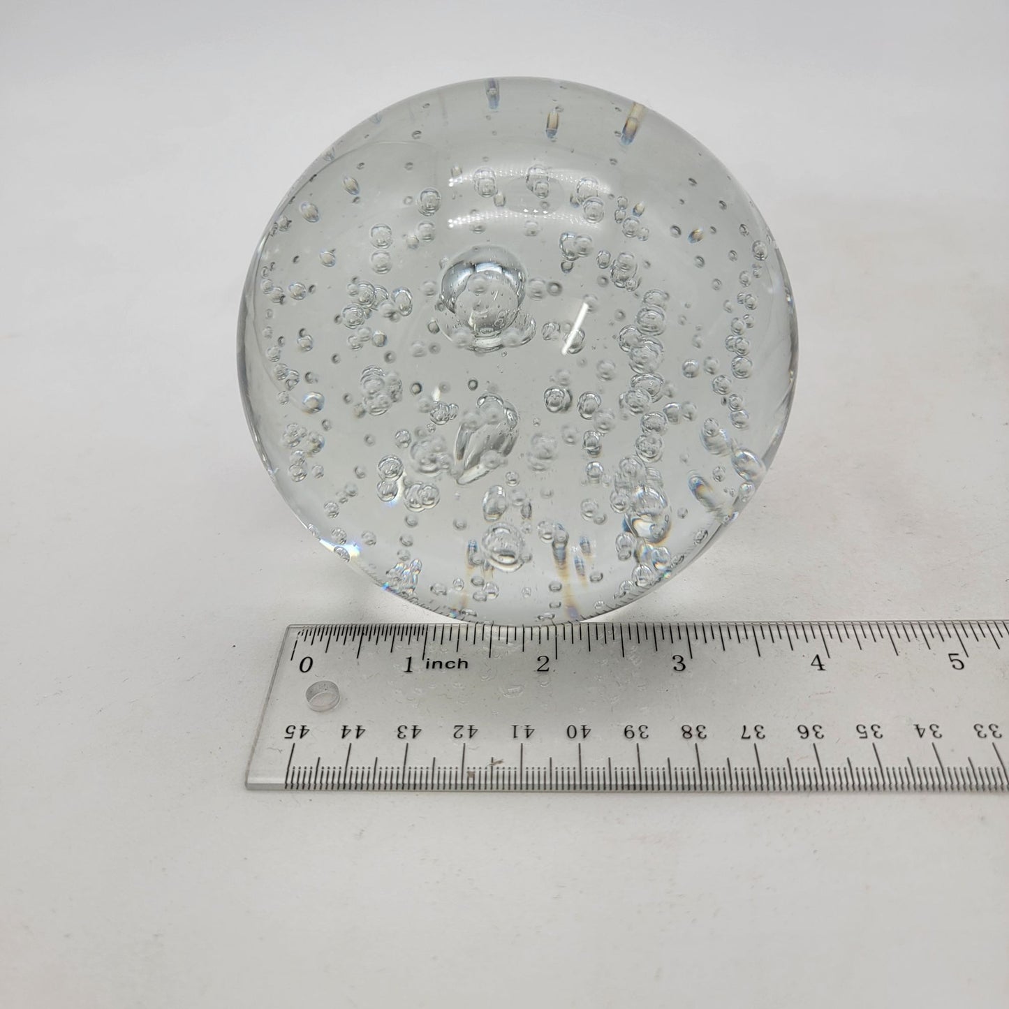 Clear Controlled Bubbles Art Glass Paperweight Round