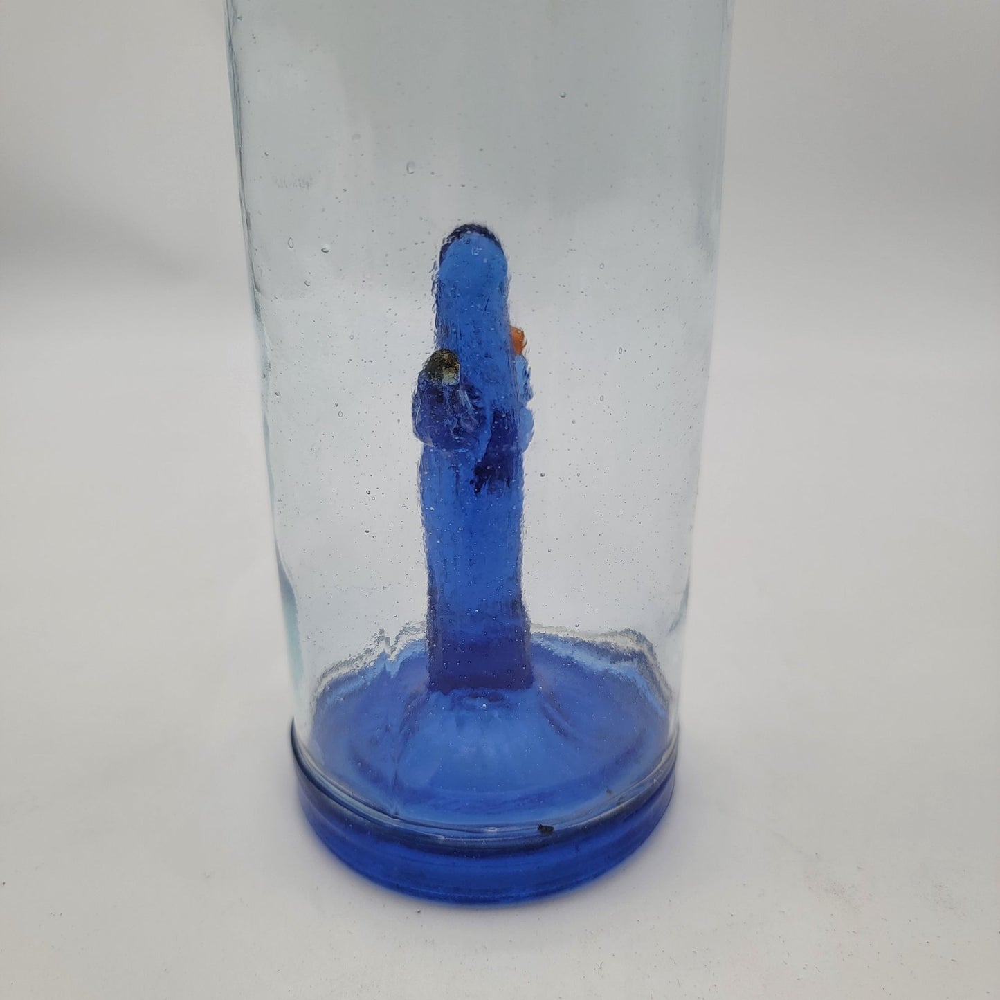 Handcrafted Blue Glass Bottle With Cactus