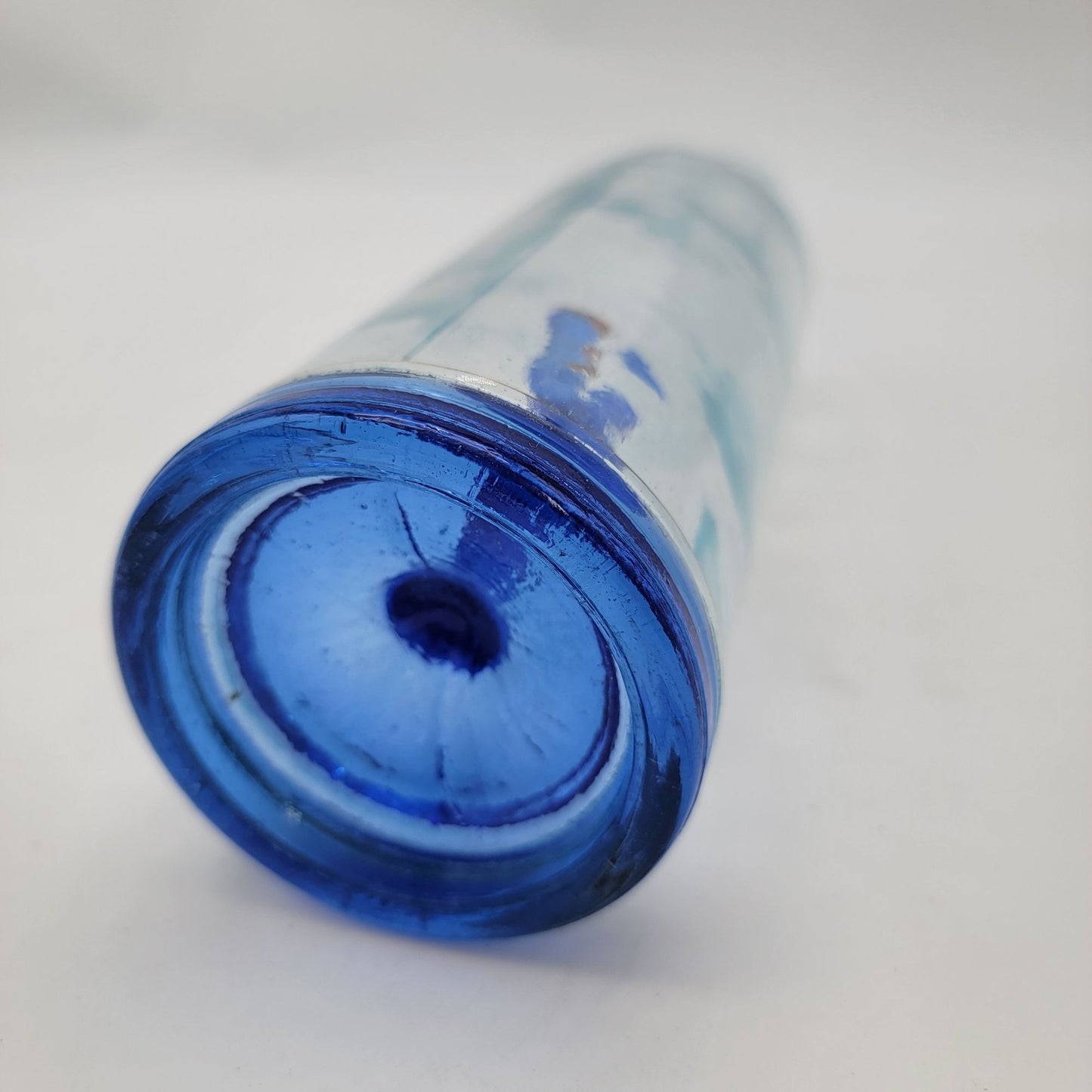 Handcrafted Blue Glass Bottle With Cactus