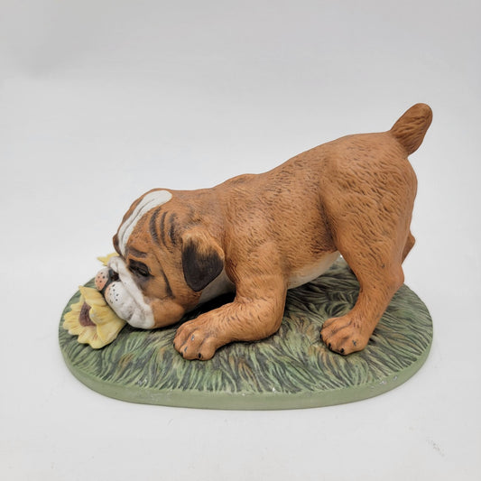 1985 Masterpiece Porcelain By Homco English Bulldog With Sunflowers