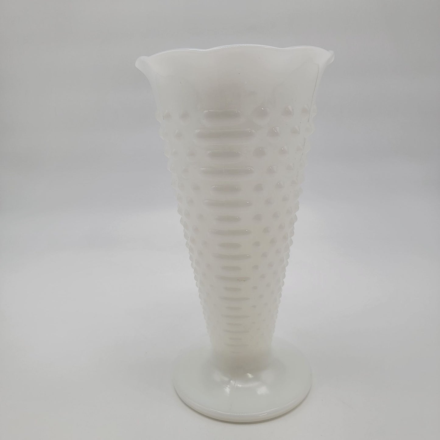 Vintage Anchor Hocking Fluted Hobnail Milk Glass Vase