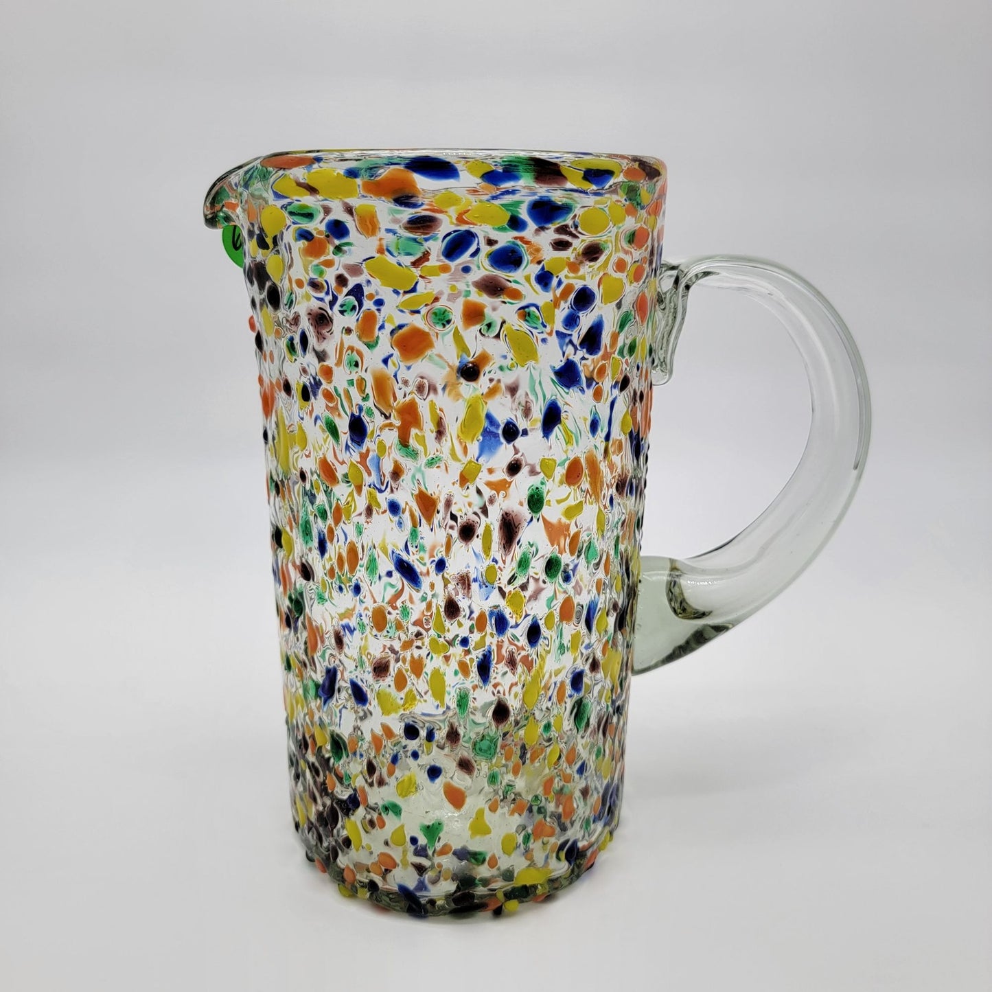 Mexican Confetti Art Glass Pitcher Multicolor Speckled Blown Glass
