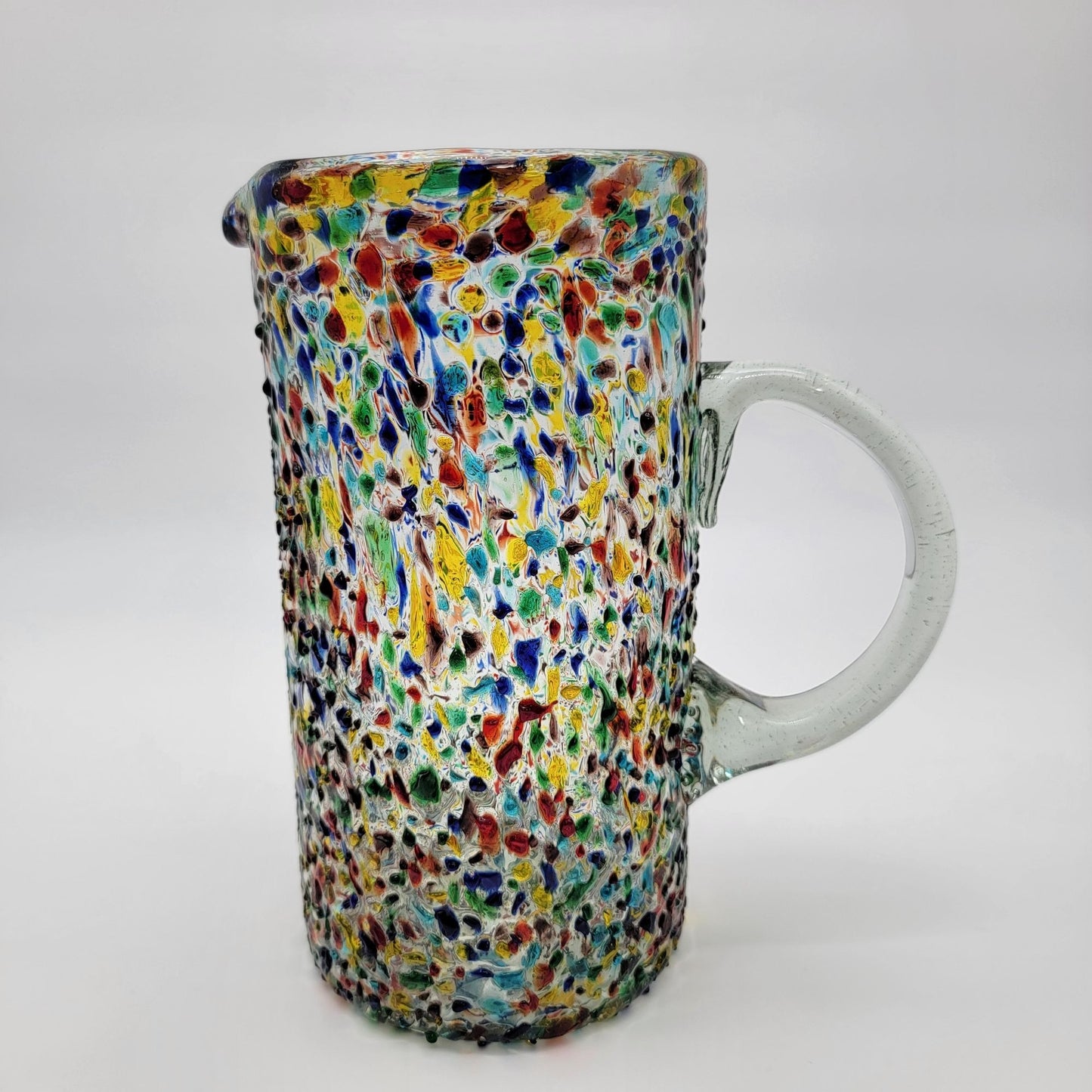 Mexican Confetti Art Glass Pitcher Multicolor Speckled Blown Glass