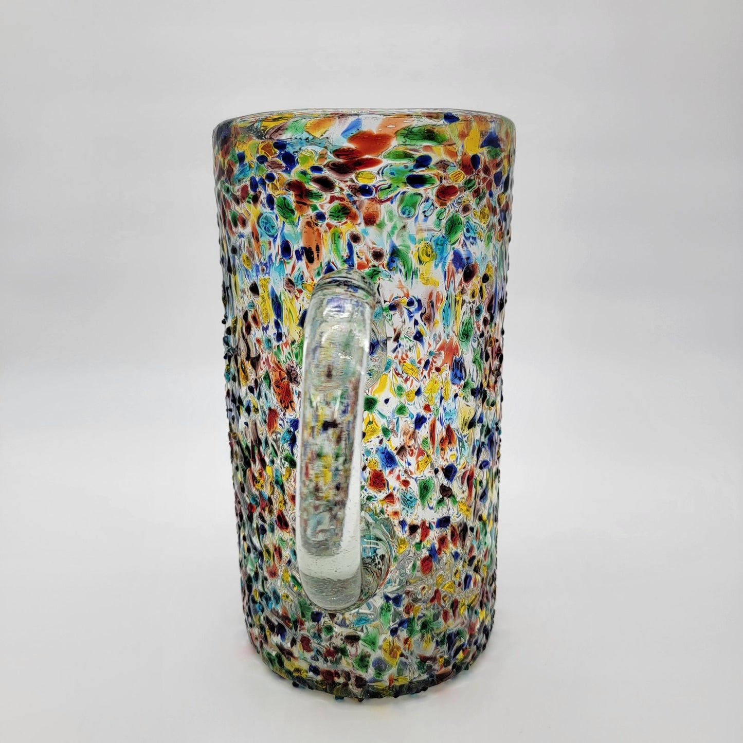 Mexican Confetti Art Glass Pitcher Multicolor Speckled Blown Glass