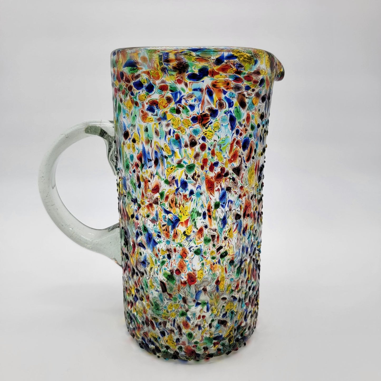 Mexican Confetti Art Glass Pitcher Multicolor Speckled Blown Glass