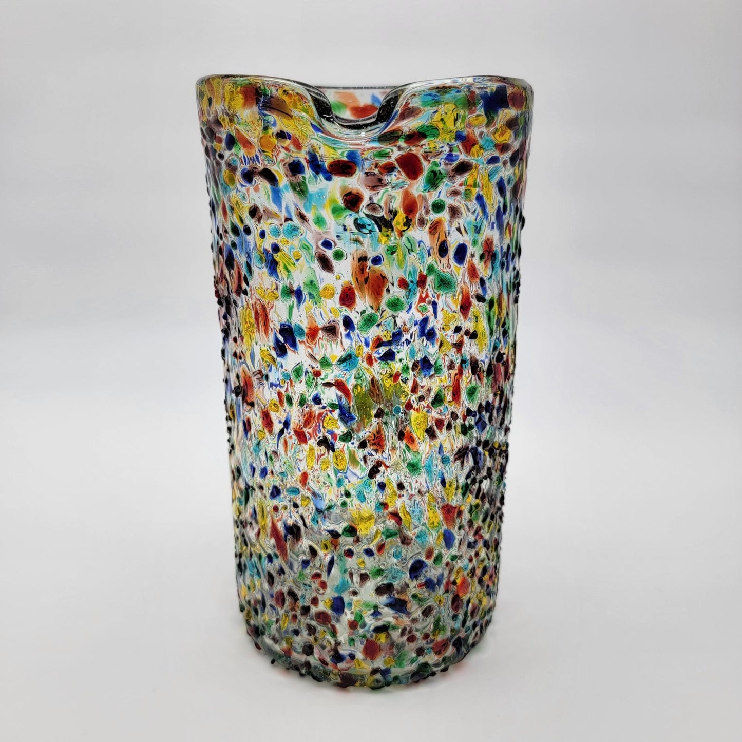 Mexican Confetti Art Glass Pitcher Multicolor Speckled Blown Glass