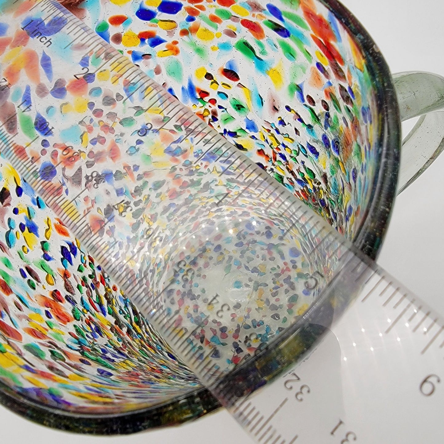 Mexican Confetti Art Glass Pitcher Multicolor Speckled Blown Glass