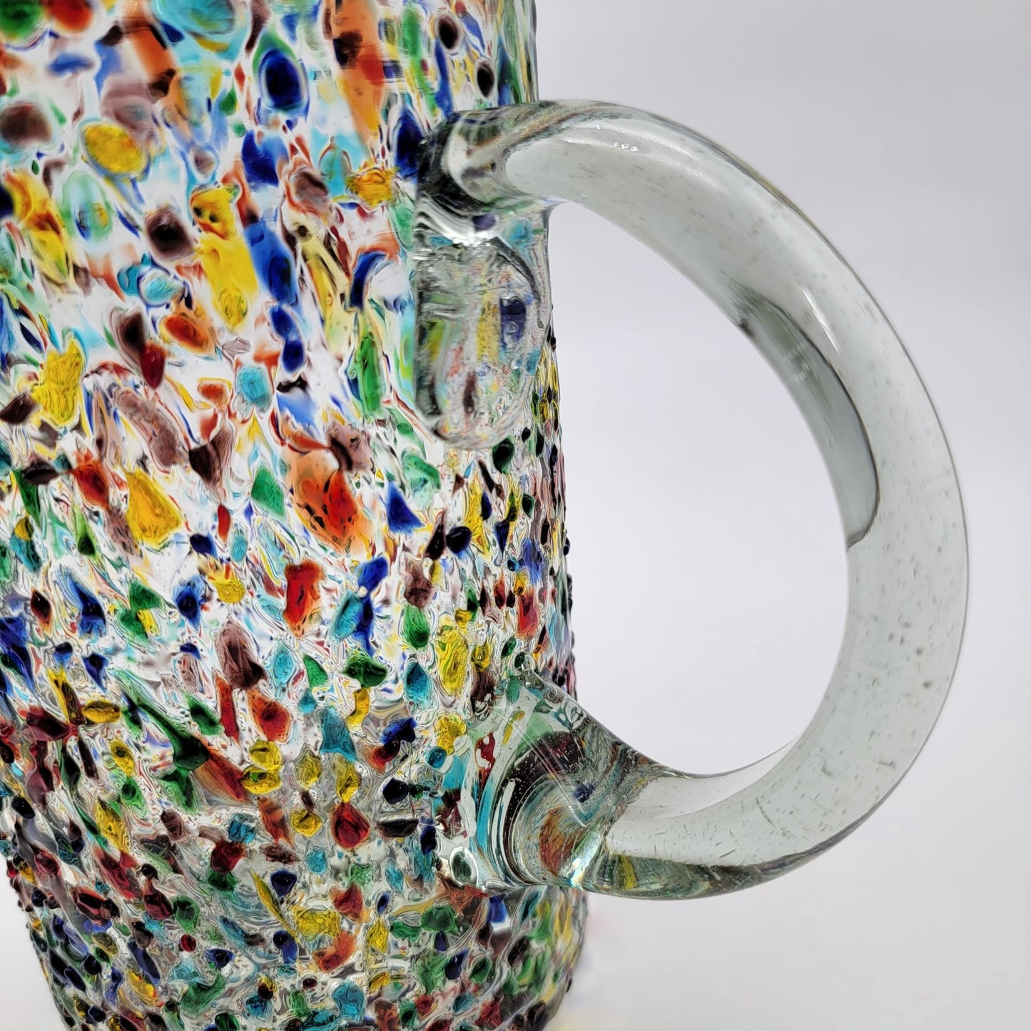 Mexican Confetti Art Glass Pitcher Multicolor Speckled Blown Glass