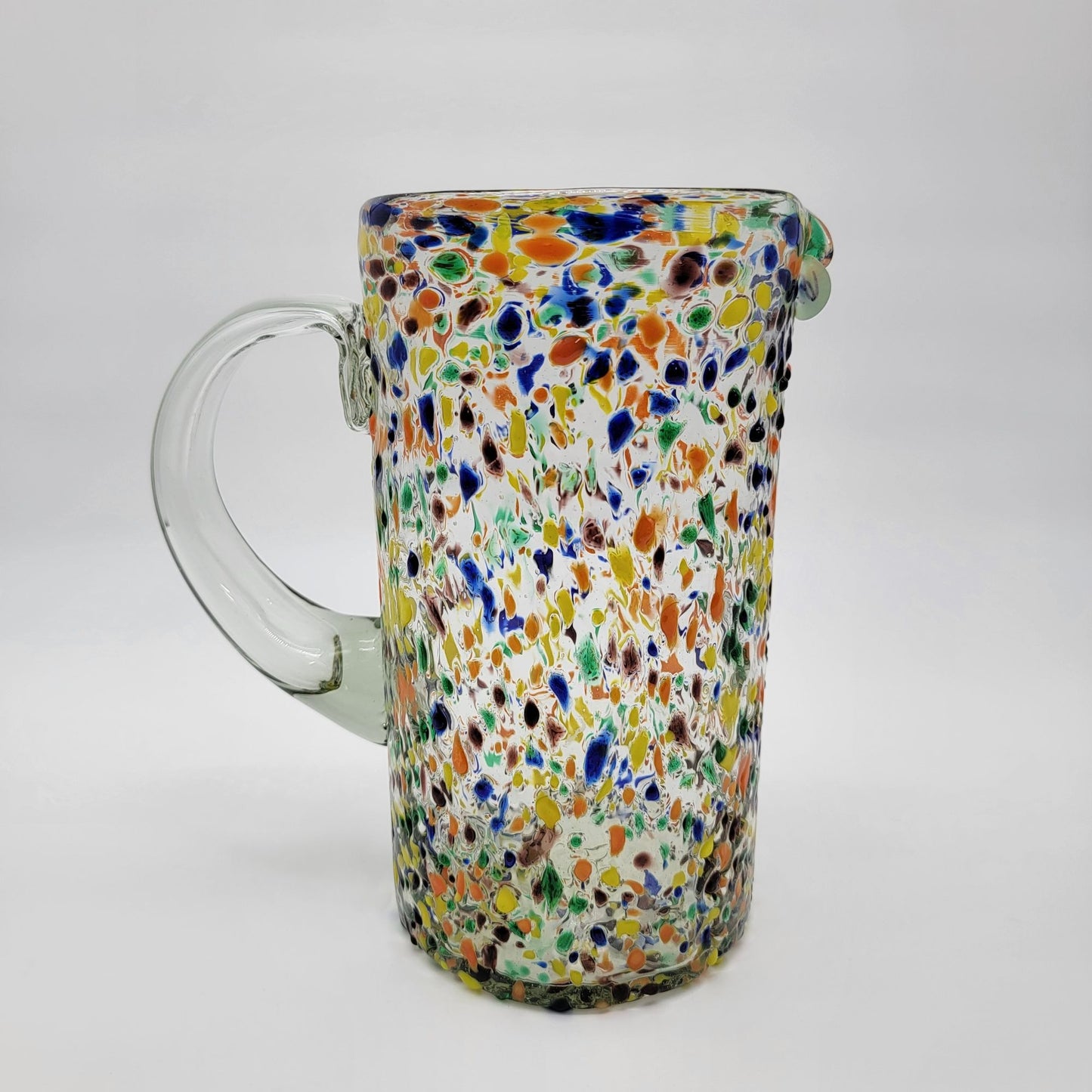 Mexican Confetti Art Glass Pitcher Multicolor Speckled Blown Glass