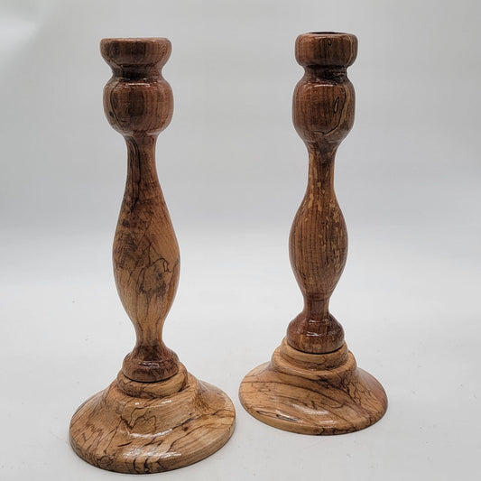 Hand-Turned Ambrosia Amphoria Maple Candlesticks Pair