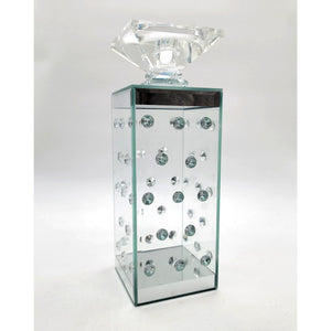 Glass Pillar Candle Holder with Floating Crystals