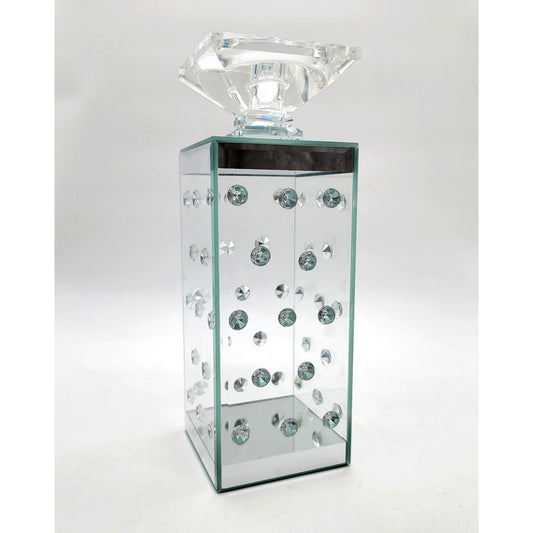 Glass Pillar Candle Holder with Floating Crystals