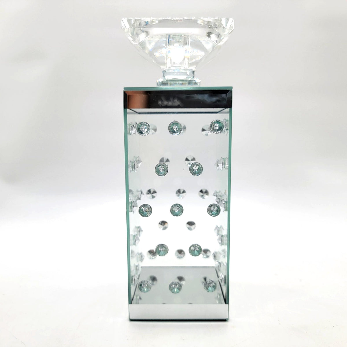 Glass Pillar Candle Holder with Floating Crystals