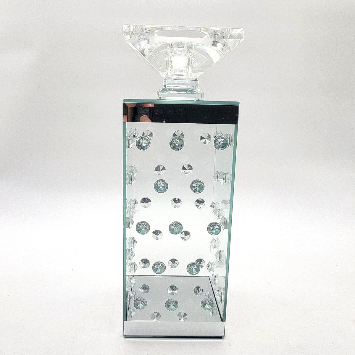 Glass Pillar Candle Holder with Floating Crystals