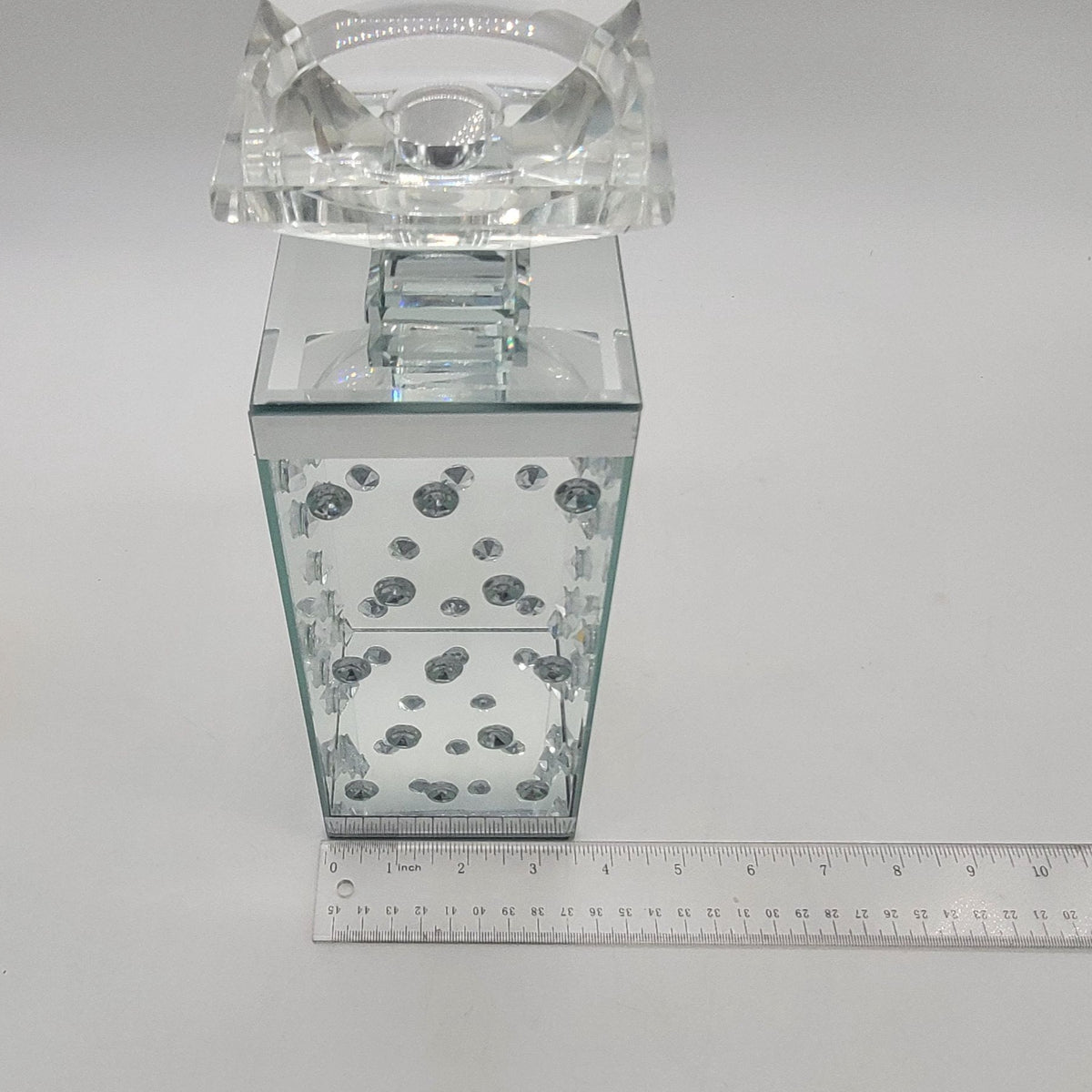 Glass Pillar Candle Holder with Floating Crystals