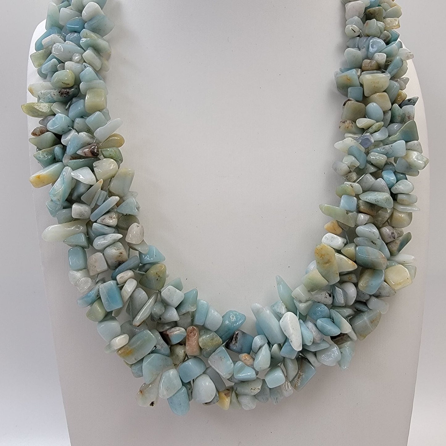 Natural Amazonite Gemstone Chip Multi-Strand Statement Necklace
