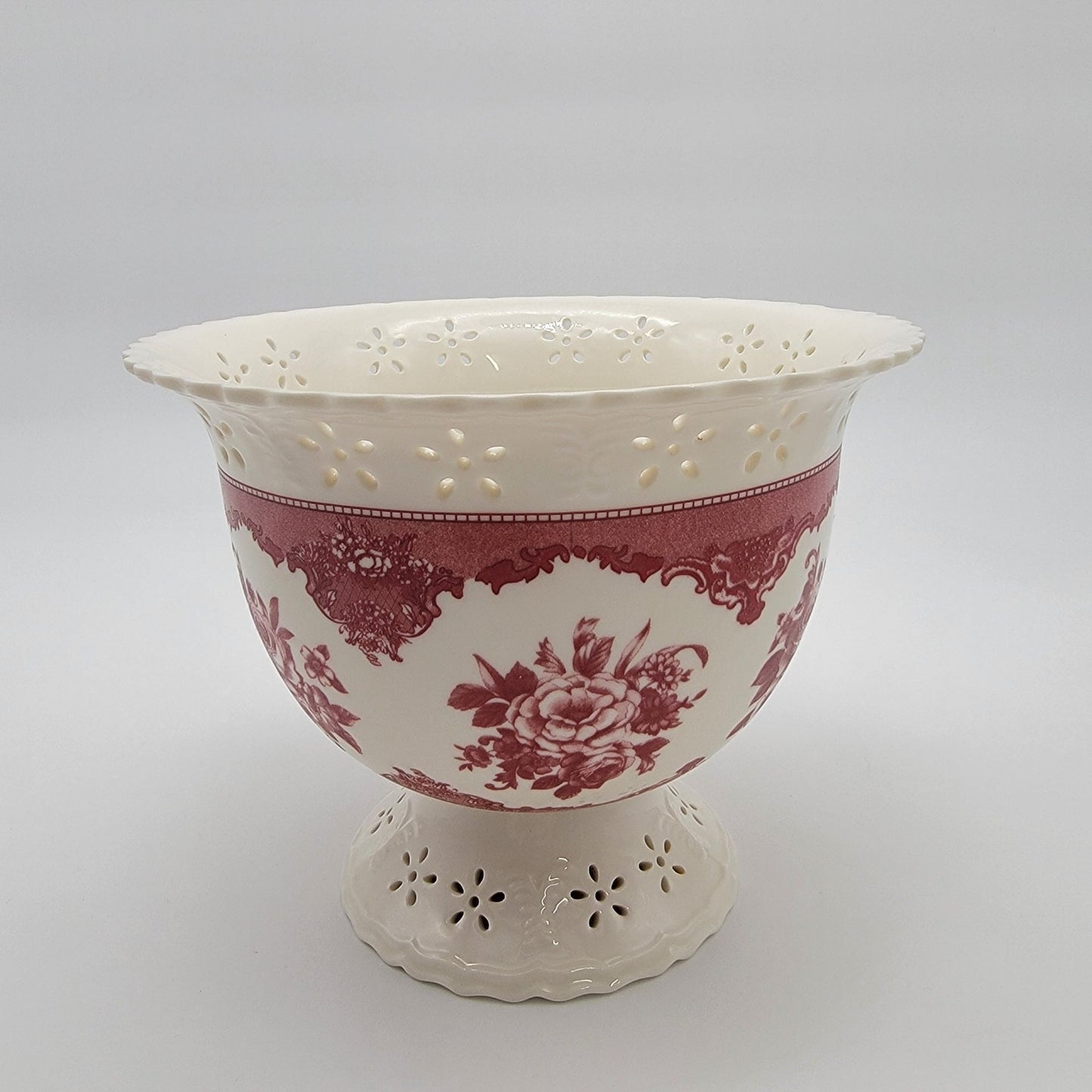 Vintage FTD Red Roses Footed Pedestal Vase