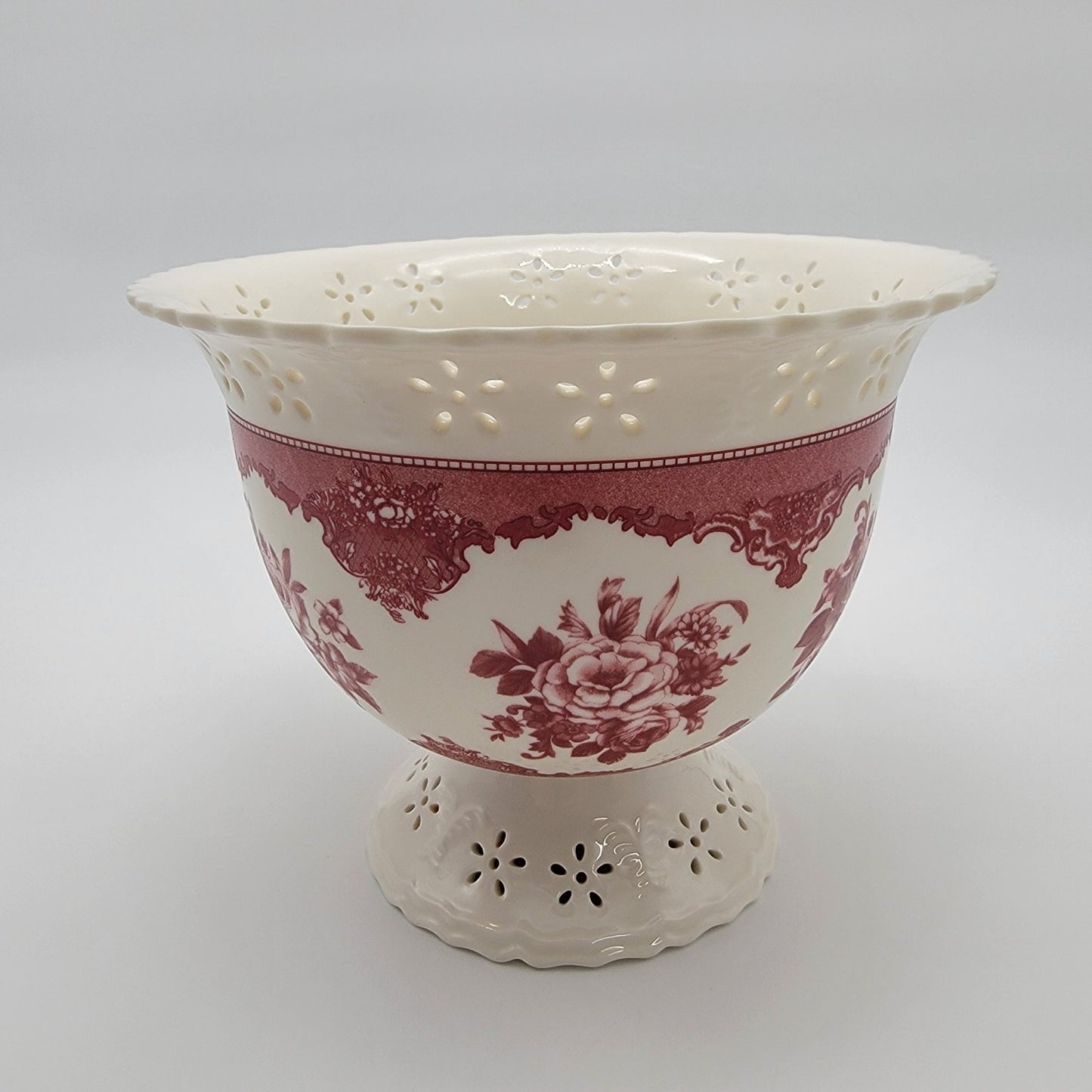 Vintage FTD Red Roses Footed Pedestal Vase