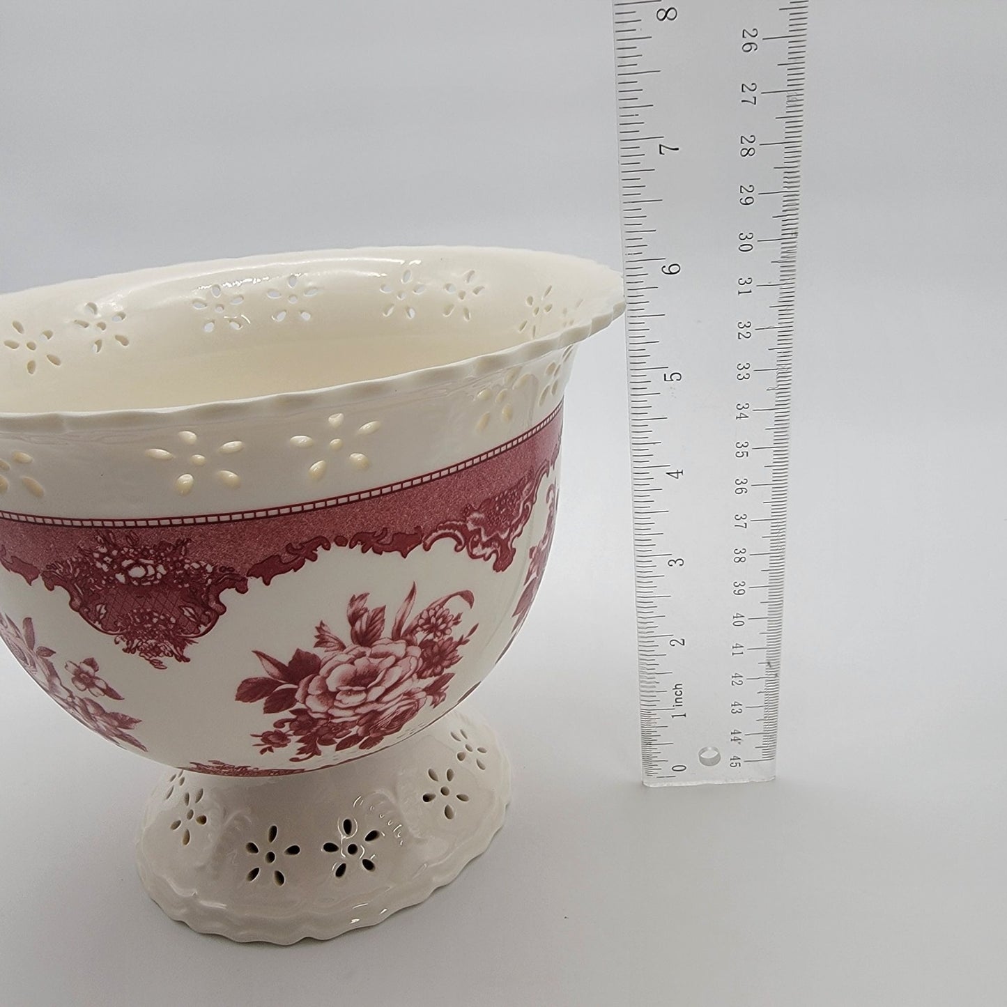 Vintage FTD Red Roses Footed Pedestal Vase