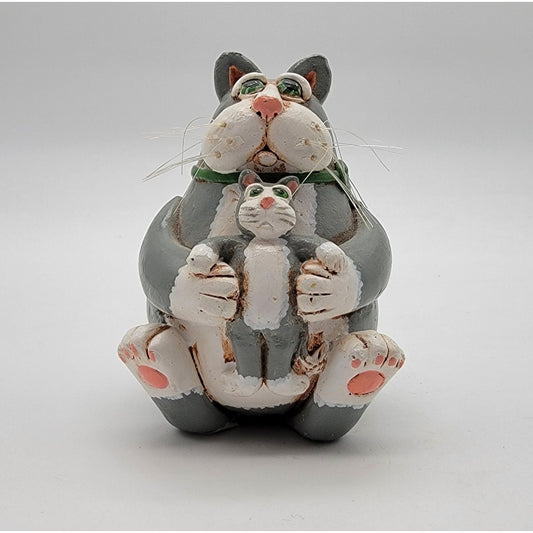 Vintage 1999 Vicki Thomas Cat Figurine Holding Kitten