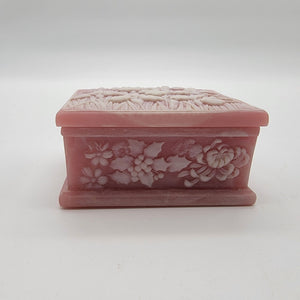 Vintage Pink Genuine Incolay Stone Trinket Box Iris Relief