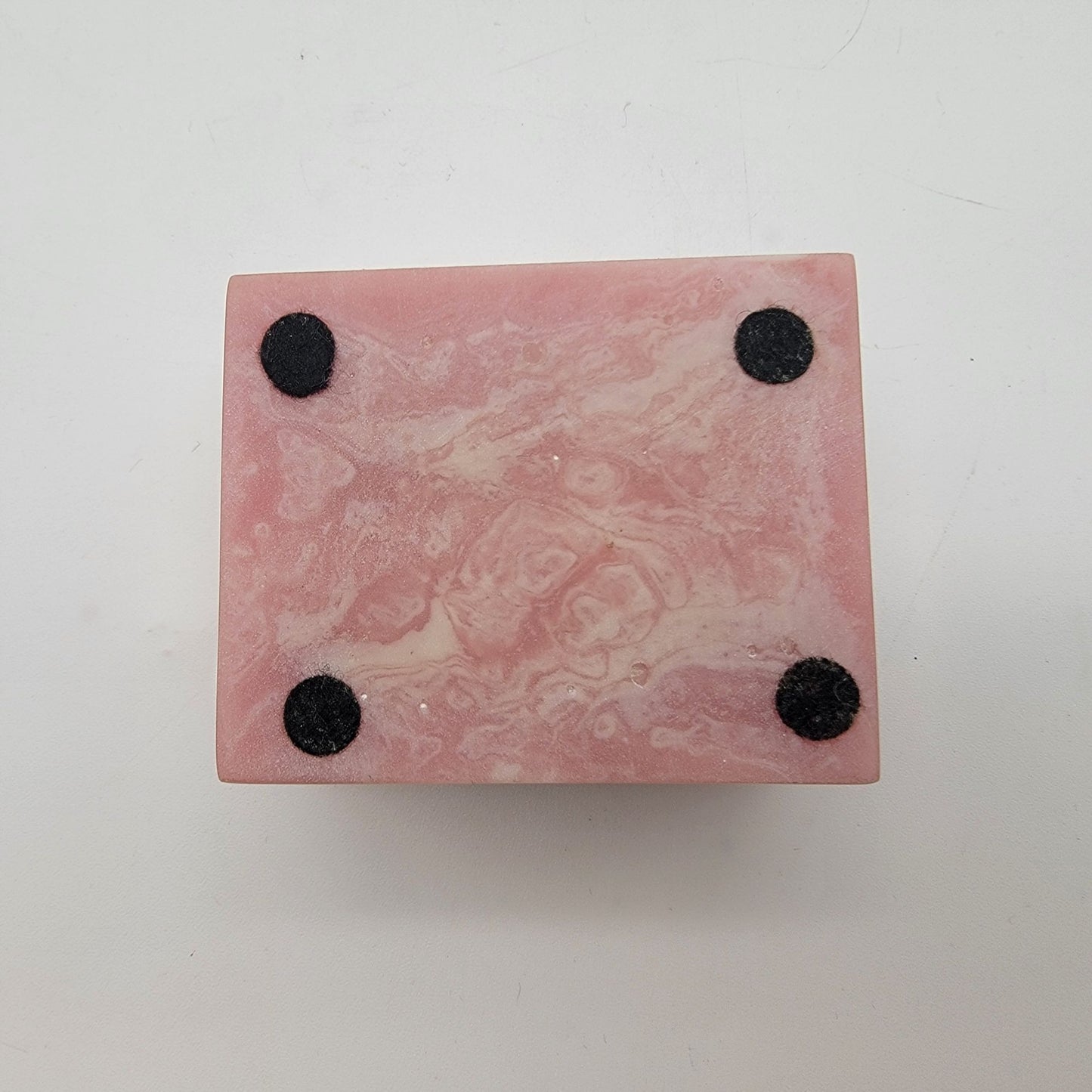 Vintage Pink Genuine Incolay Stone Trinket Box Iris Relief