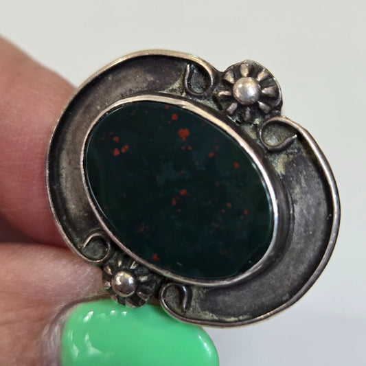 Vintage Bloodstone Sterling Silver Ring Size 10.5