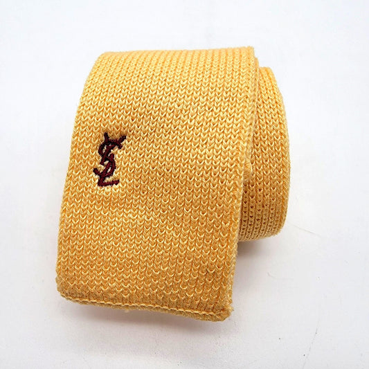 Vintage 1970s-80's Yves Saint Laurent Yellow Knitted Slim Neck Tie Square-End Design