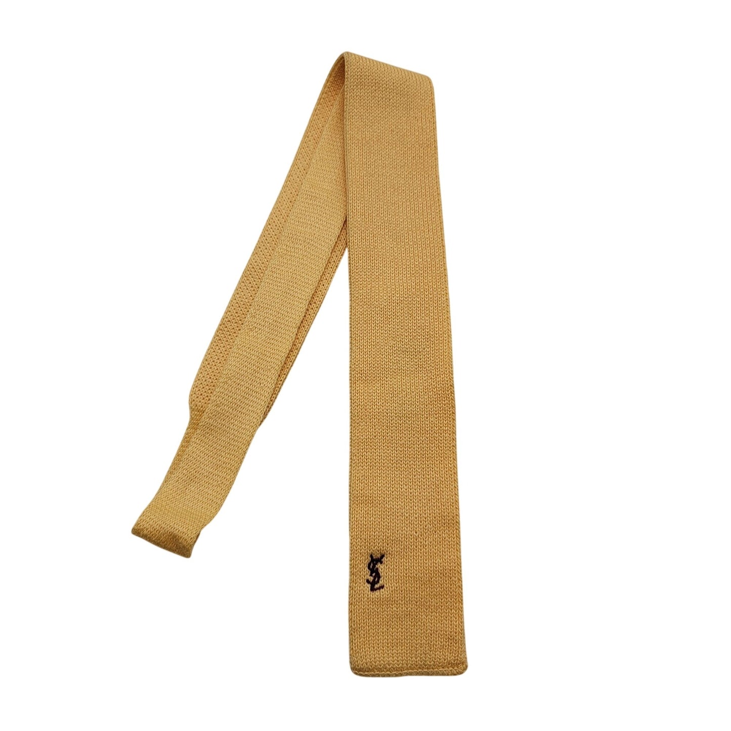Vintage 1970s-80's Yves Saint Laurent Yellow Knitted Slim Neck Tie Square-End Design