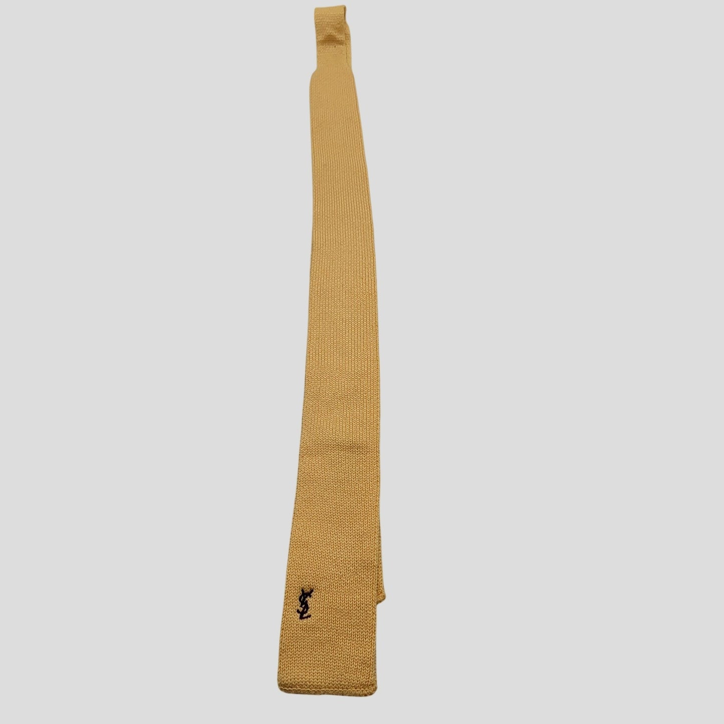 Vintage 1970s-80's Yves Saint Laurent Yellow Knitted Slim Neck Tie Square-End Design