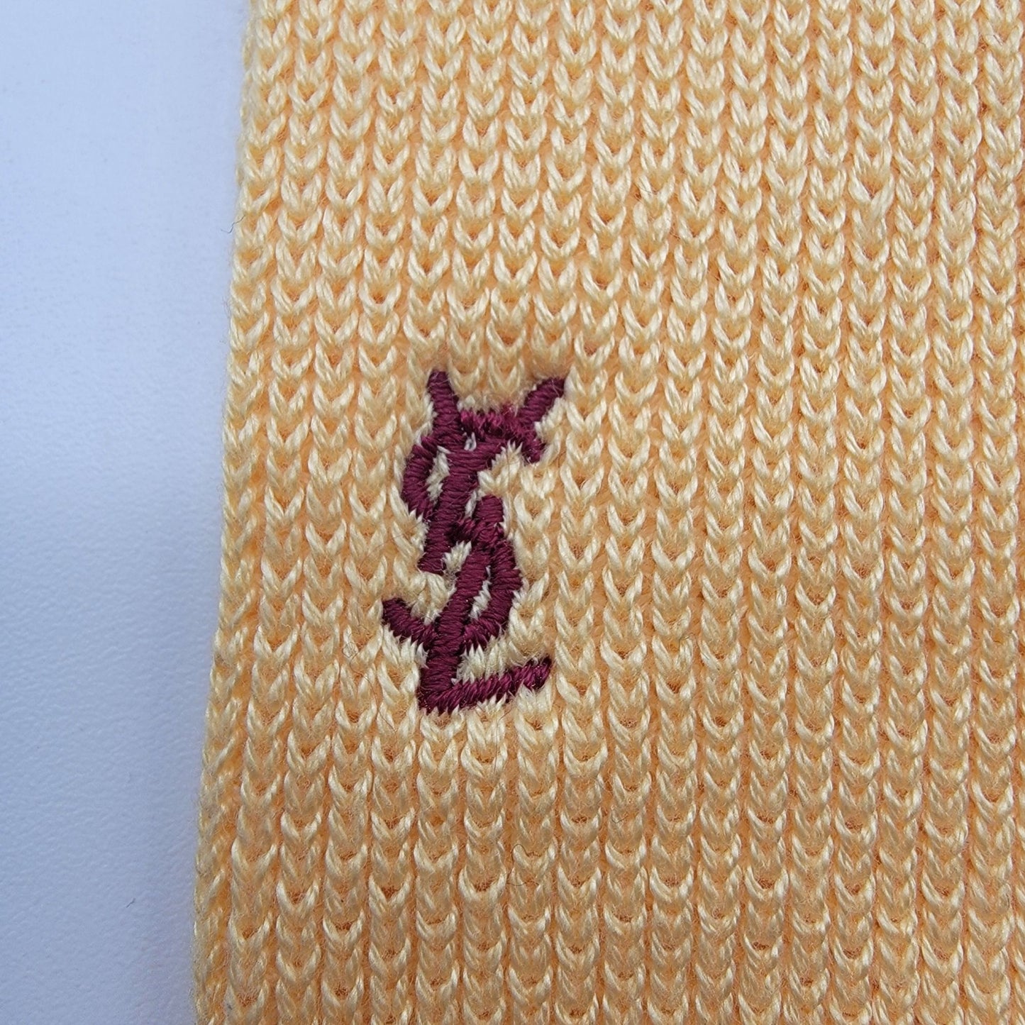 Vintage 1970s-80's Yves Saint Laurent Yellow Knitted Slim Neck Tie Square-End Design