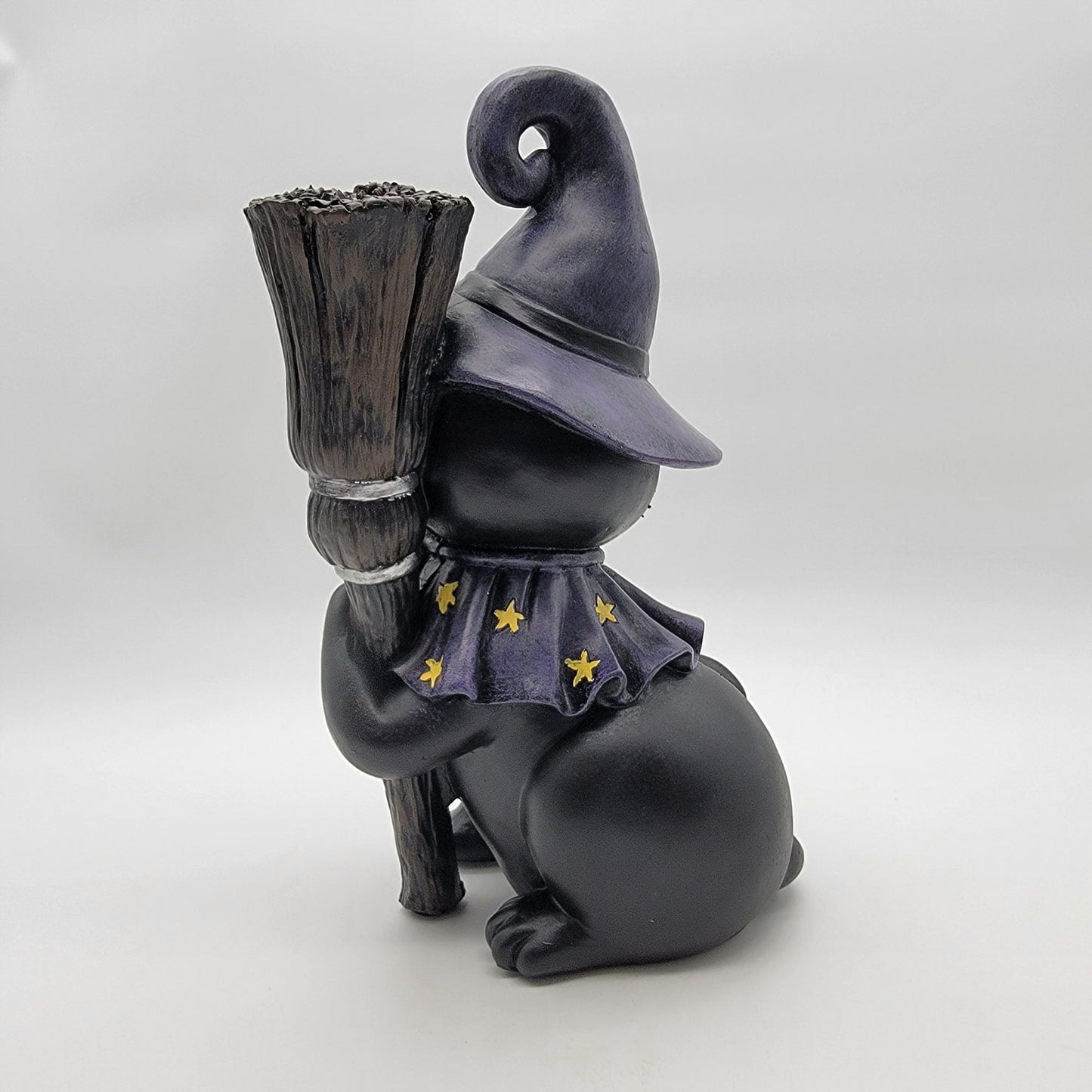 Black Cat Witch Hat & Broomstick Outdoor Statue