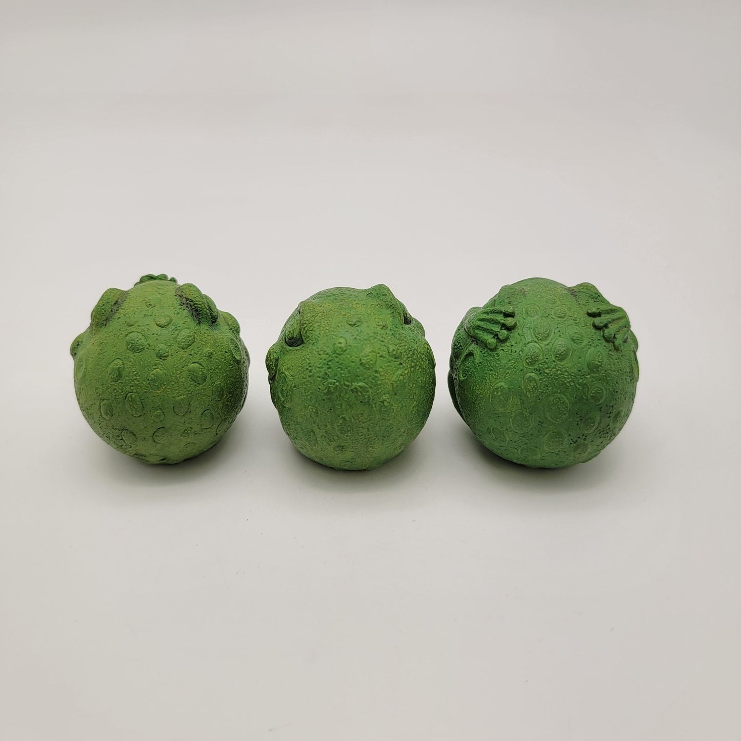 Set Of 3 Green Round No Evil Frog Statues - Hear No Evil See No Evil Speak No Evil