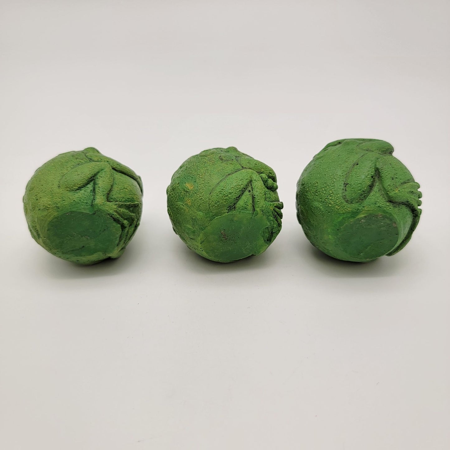 Set Of 3 Green Round No Evil Frog Statues - Hear No Evil See No Evil Speak No Evil