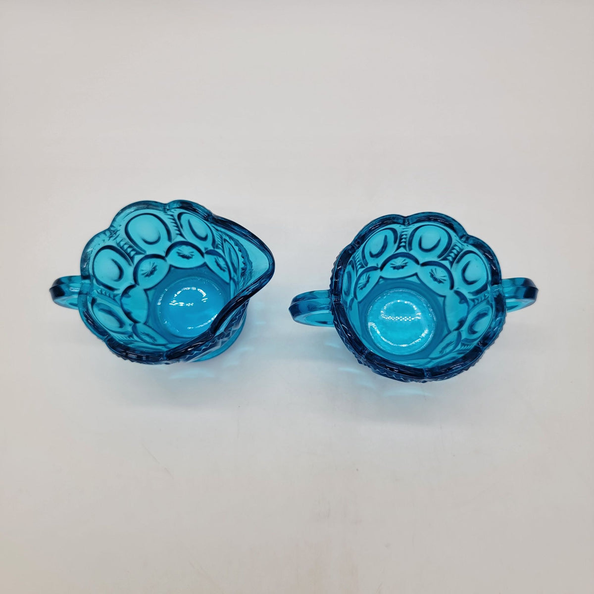 1960s L.E. Smith Glass Moon & Stars Colonial Blue Cream And Sugar Set