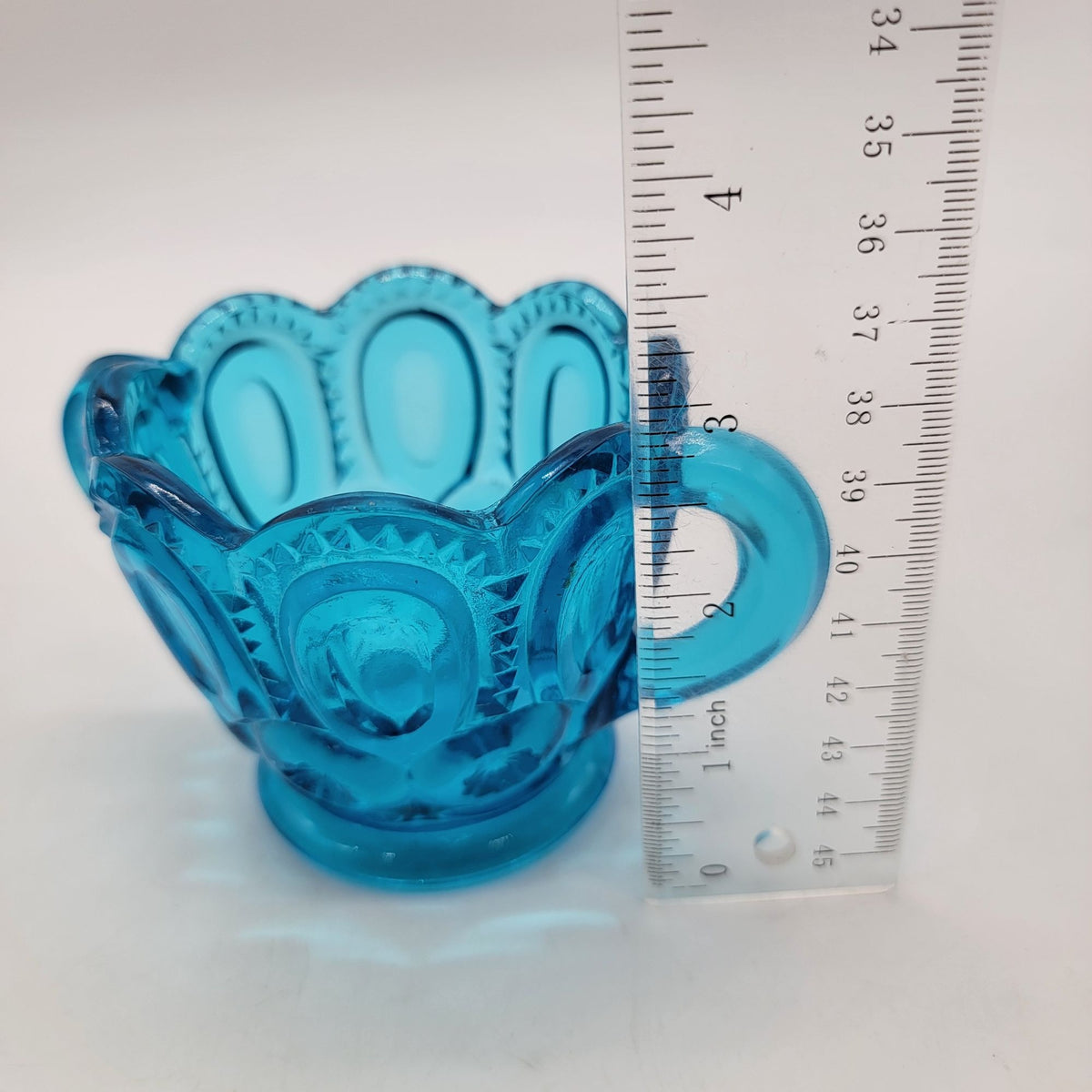 1960s L.E. Smith Glass Moon & Stars Colonial Blue Cream And Sugar Set
