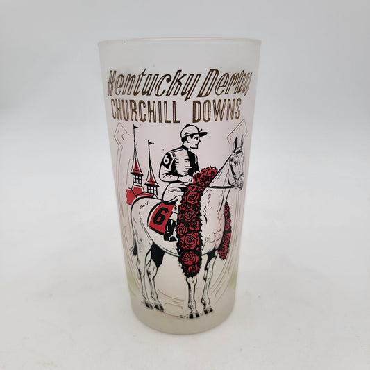 Vintage 1966 Kentucky Derby Churchill Downs Glass With Horse & Jockey Design