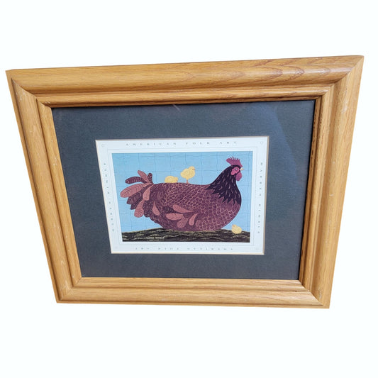 Vintage Warren Kimble American Folk Art Chicken Print Mama Hen With Chicks