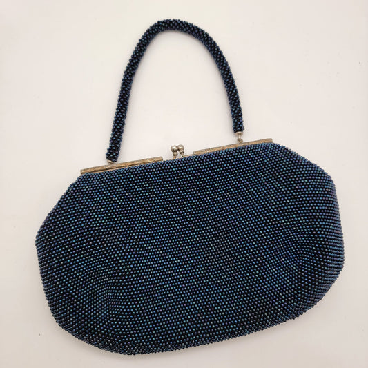 Vintage 1960s Blue Beaded Evening Bag