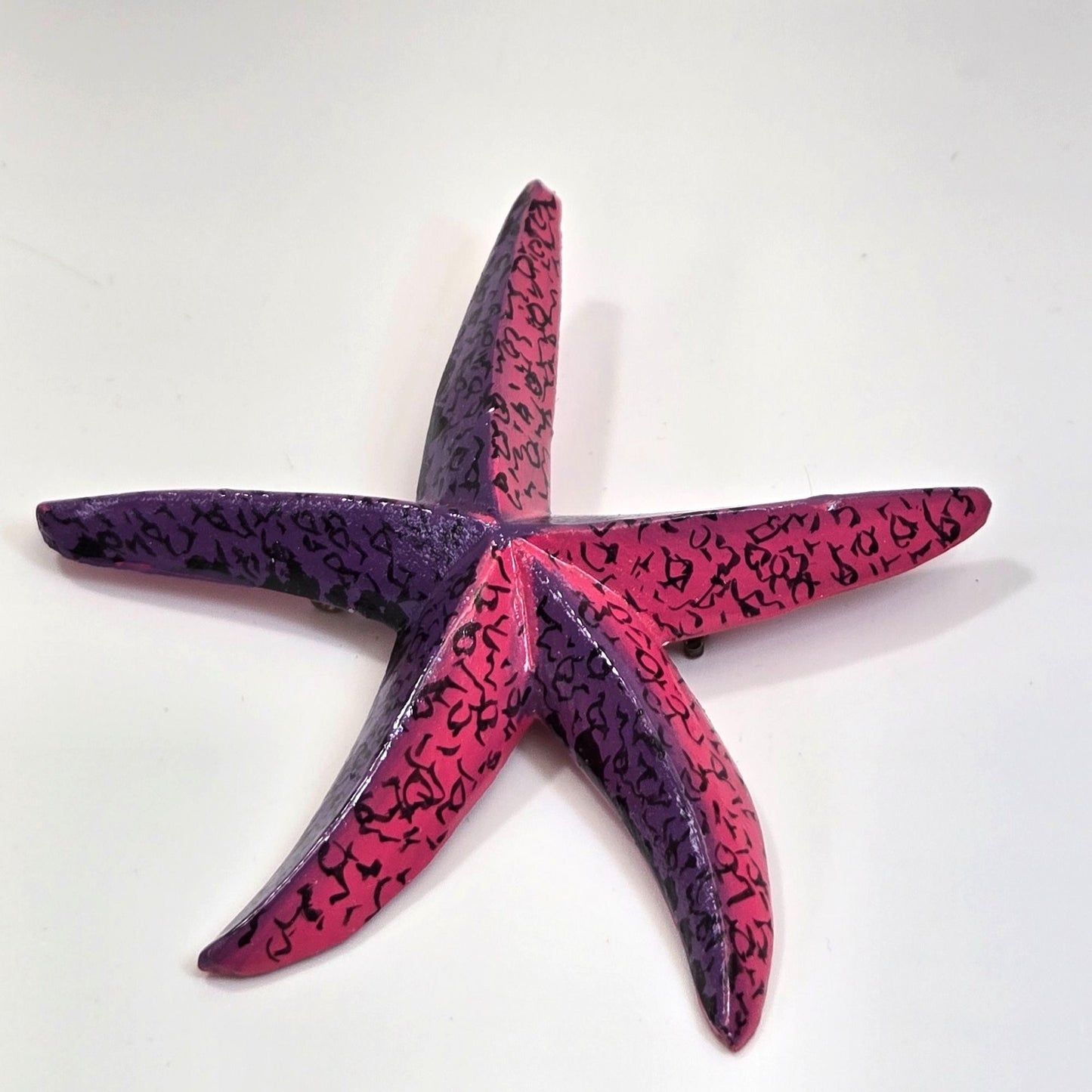 Vintage Carved Wood Starfish Brooch Pink & Purple