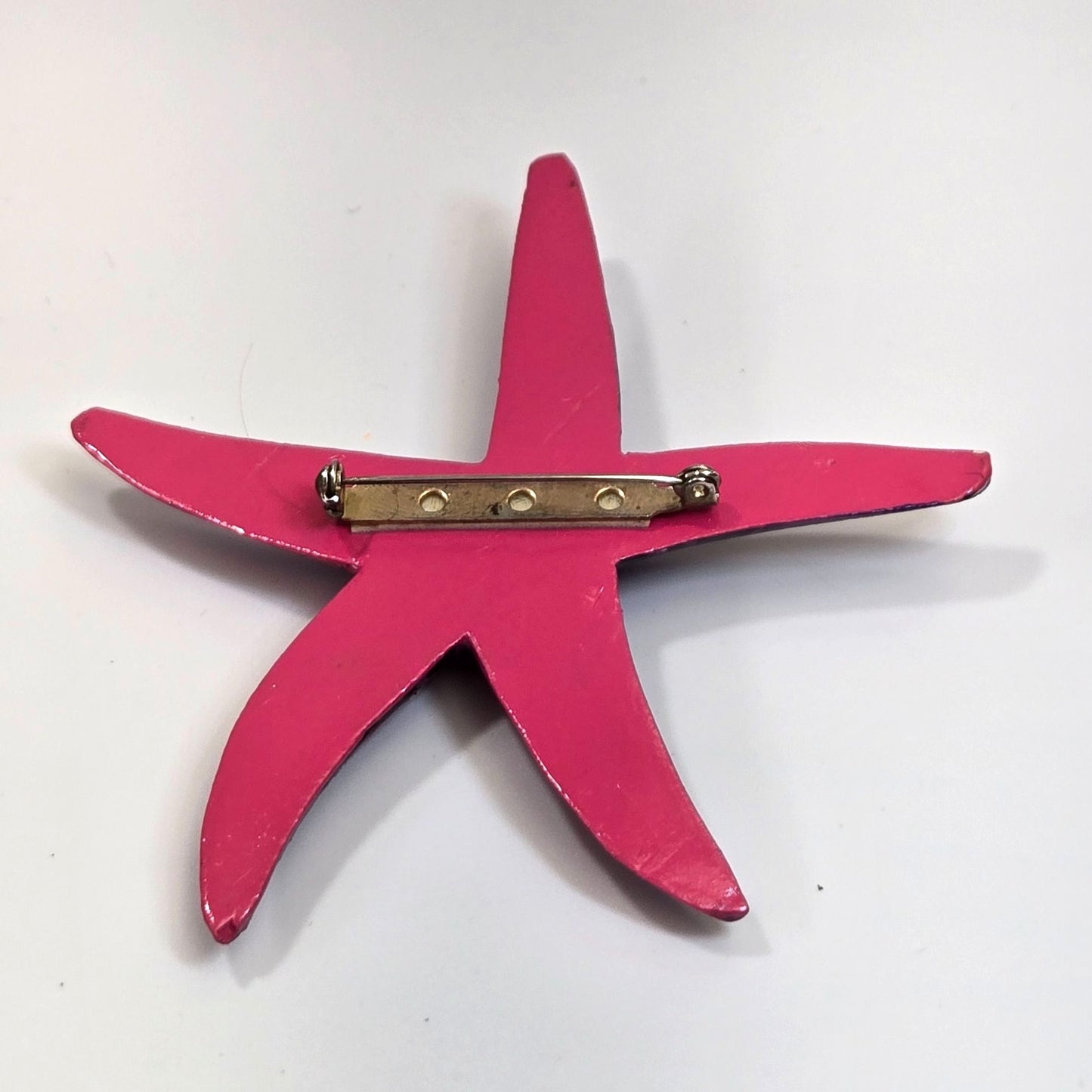 Vintage Carved Wood Starfish Brooch Pink & Purple