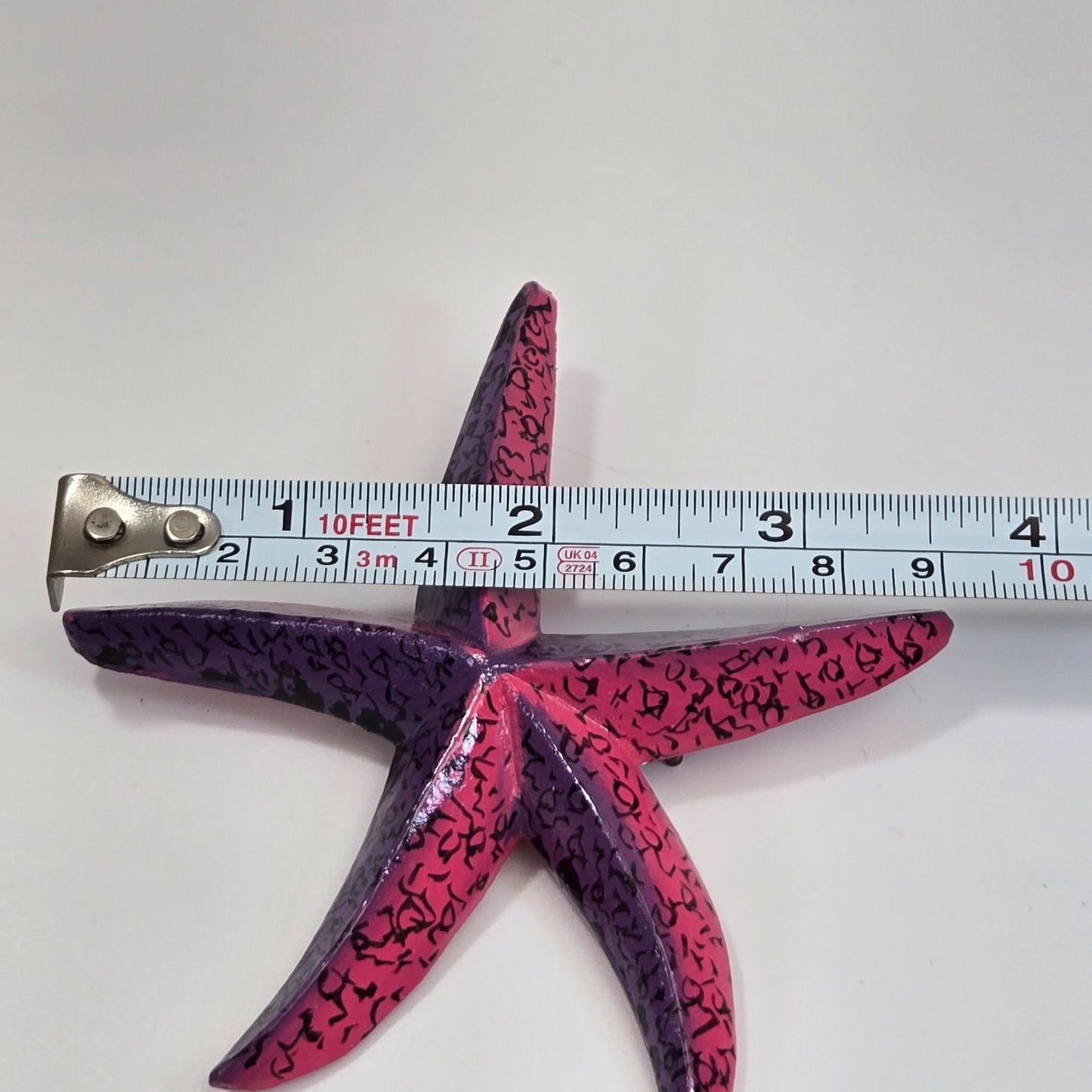 Vintage Carved Wood Starfish Brooch Pink & Purple