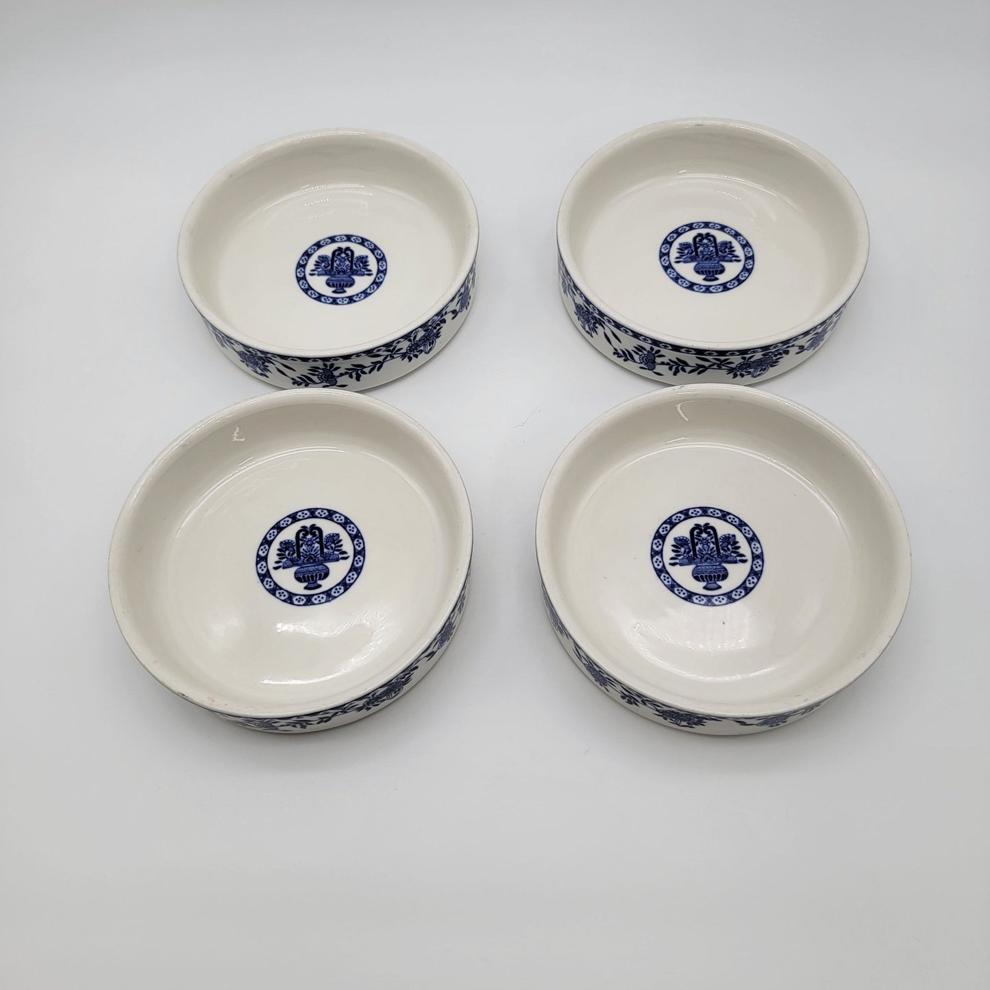 Vintage Walker Vitrified China Porcelain Bowls Blue Delph Set of 4
