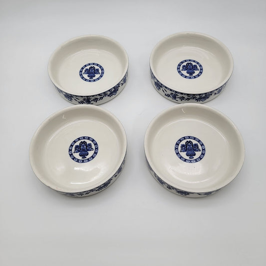 Vintage Walker Vitrified China Porcelain Bowls Blue Delph Set of 4